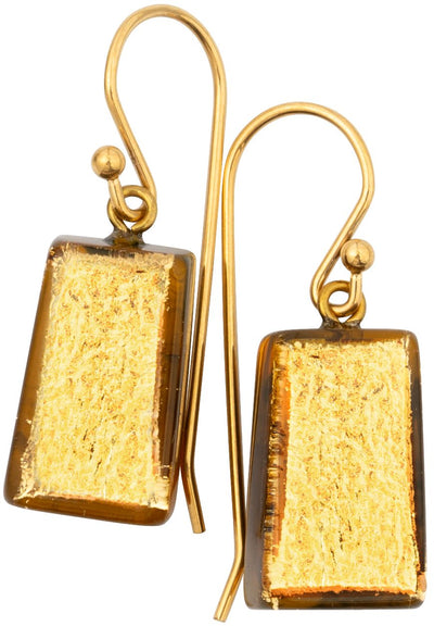 ZSISKA DESIGN Radiance 1-Bead Short Hook Earrings — Amber Tiger & Gold Foil