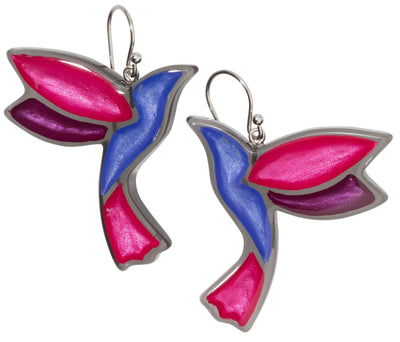 PRUE by ZSISKA Paradise 1-Bead Short Hook Earrings — Blue/Purple bird