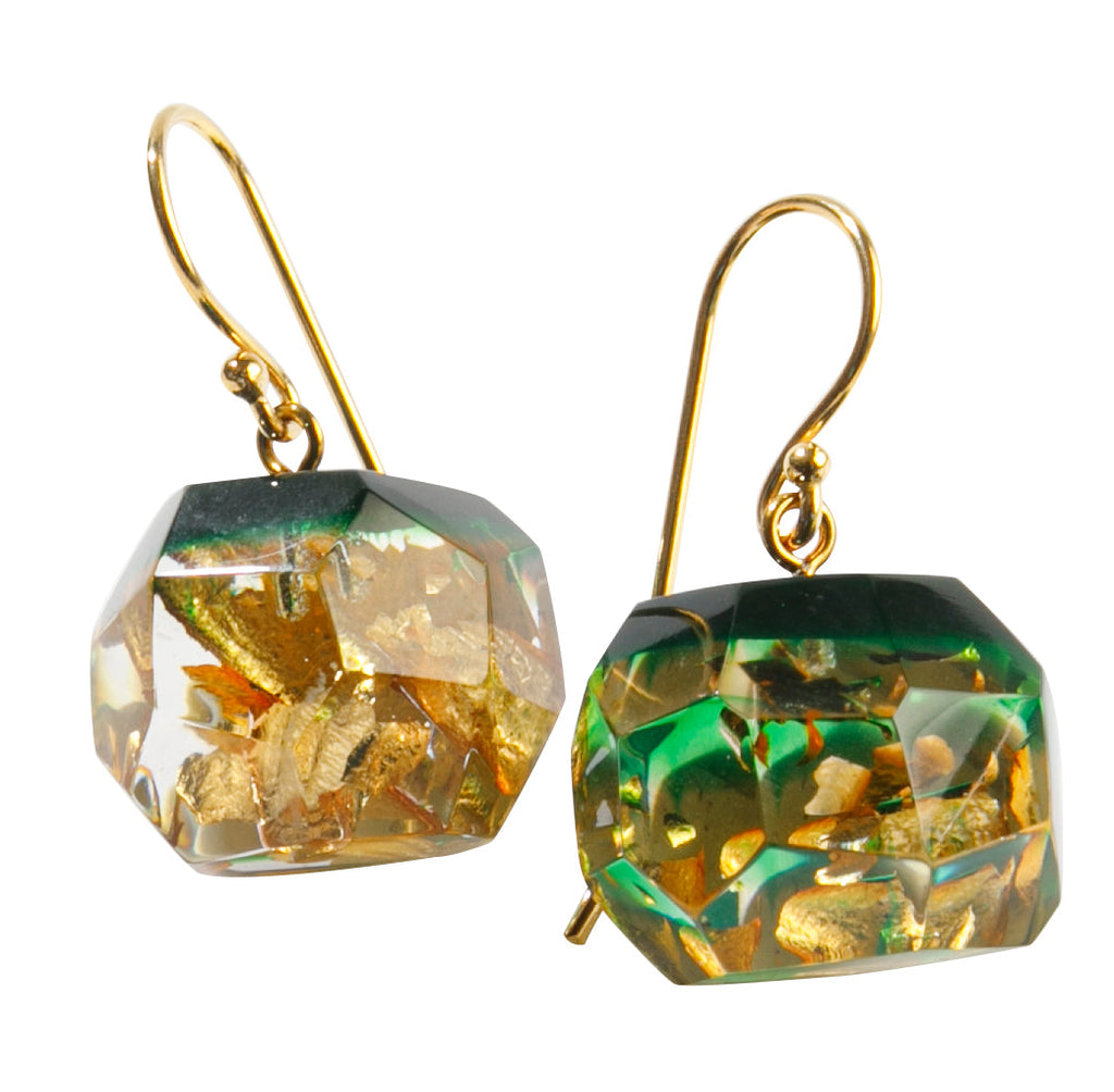 BLISS by ZSISKA - EARRING in Green facet with gold flakes - GLITZ Series