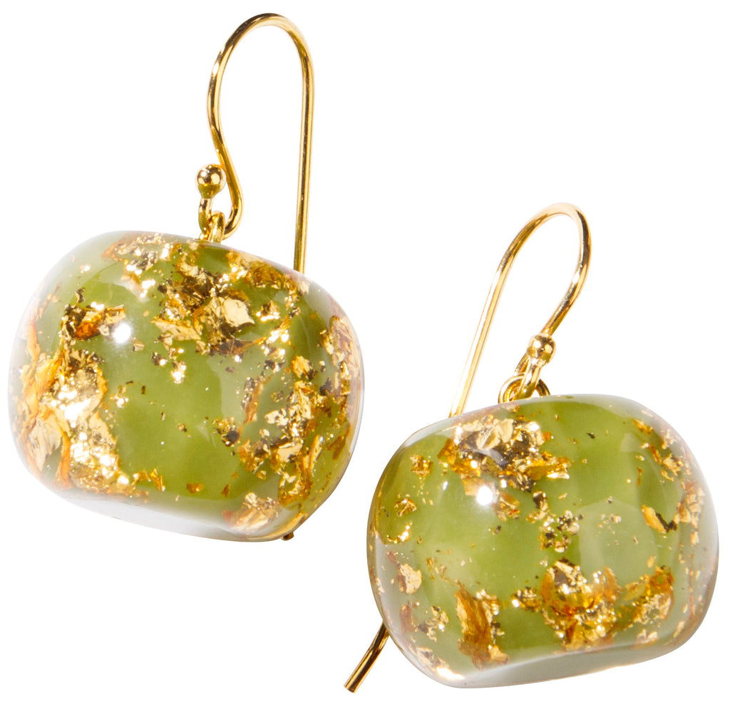 BLISS GLITZ Earrings - Olive Green with Gold Flakes