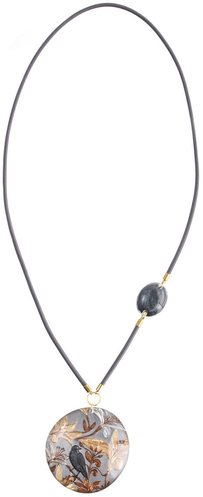 ZSISKA DESIGN Helena 2-Bead Pendant — Charcoal Bird Floral