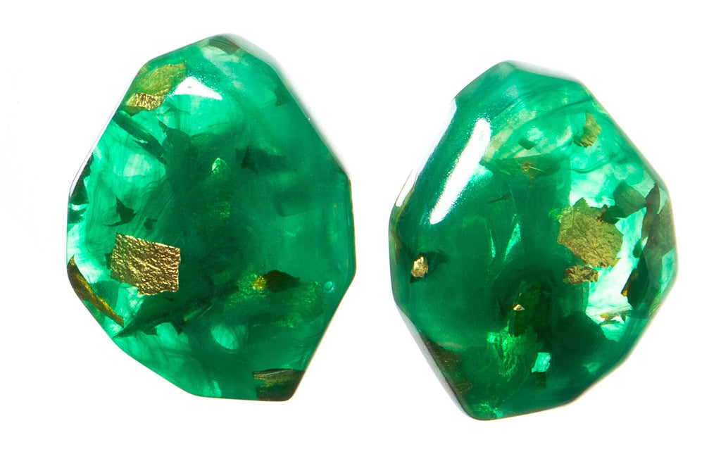 PYRITE Earrings - Emerald with Gold Flakes