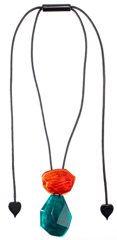 PRUE by ZSISKA Rock Candy 2-Bead Adjustable Pendant — Orange & Teal Facet